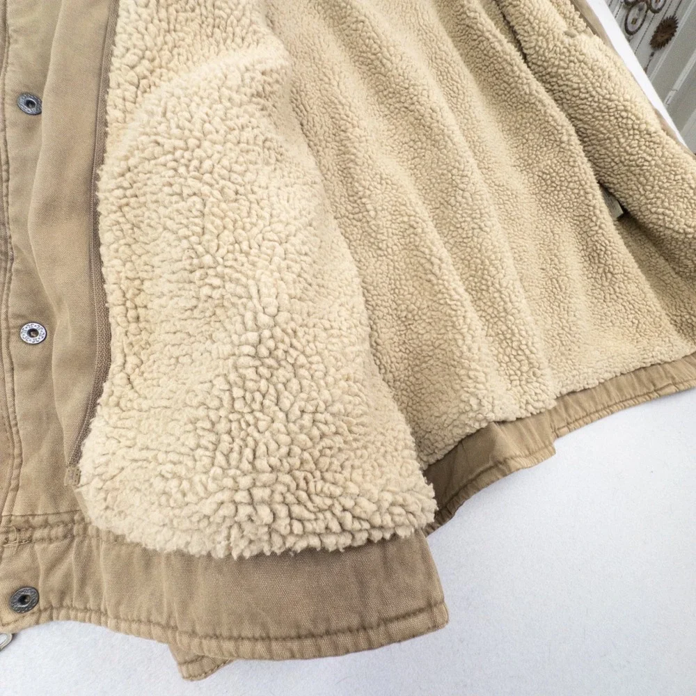 Levis Mens XL Sherpa Lined Field Jacket Tan Cotton Military Utility Coat - Picture 9 of 12